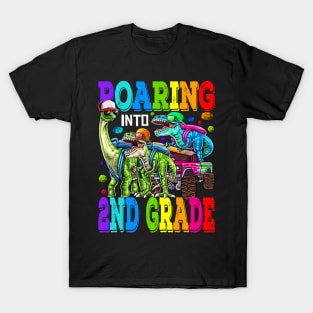 Roaring Into 2nd Grade Monster Truck Dinosaur T Rex T-Shirt